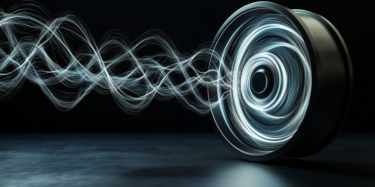 A dynamic visual of energy stored in a flywheel with spinning momentum lines.