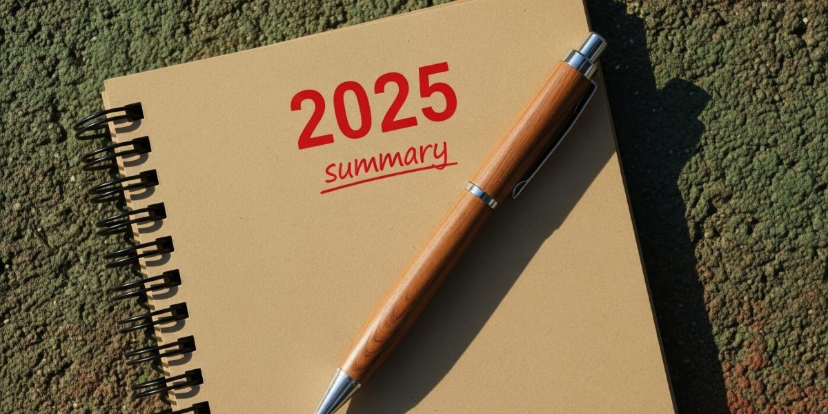 2025 summary q4 business year end review 2026 new year planning and reflection with pen on notebook showing goals and strategy for growth