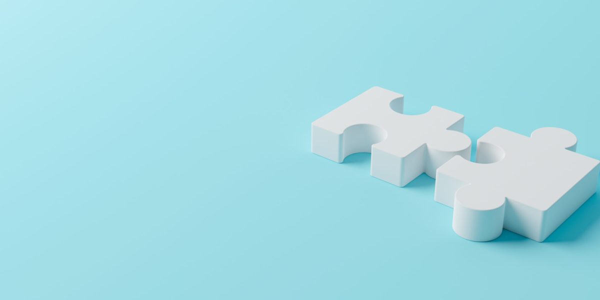 Jigsaw puzzle connecting together. Team business success partnership or teamwork concept. 3d rendering illustration